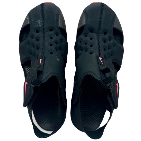 NIKE Sunray Protect Kids Black Sandals w Hot Pink Bottoms & Swoosh Logo 3Y - Picture 5 of 9